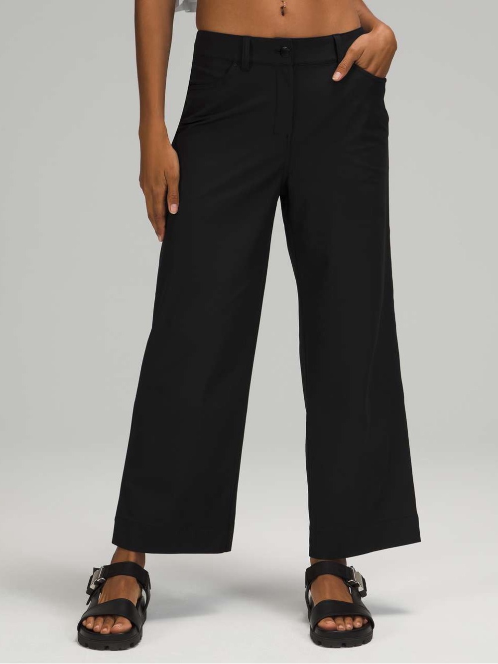 Lululemon City Sleek 5 Pocket Wide Leg High Rise 7/8 Pants 32 Black Athleisure